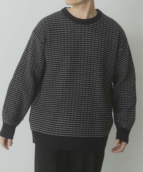 ITEMS URBANRESEARCH（アイテムズ アーバンリサーチ）の「リバースバーズアイ クルーネック ニット（ニット/セーター・メンズ・ブラック系その他/オフホワイト/ネイビー・MEDIUM/LARGE）」の10枚目の写真