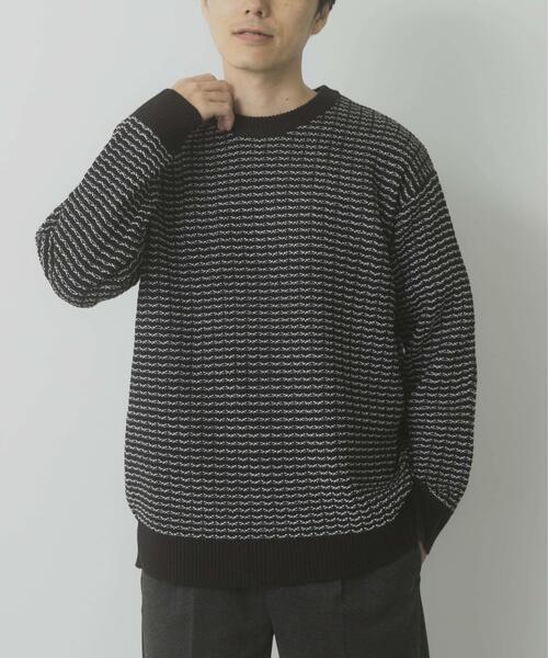 ITEMS URBANRESEARCH（アイテムズ アーバンリサーチ）の「リバースバーズアイ クルーネック ニット（ニット/セーター・メンズ・ブラック系その他/オフホワイト/ネイビー・MEDIUM/LARGE）」の20枚目の写真