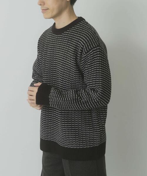 ITEMS URBANRESEARCH（アイテムズ アーバンリサーチ）の「リバースバーズアイ クルーネック ニット（ニット/セーター・メンズ・ブラック系その他/オフホワイト/ネイビー・MEDIUM/LARGE）」の21枚目の写真