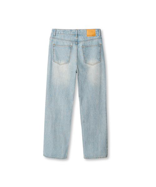 Jacquard Stripe Straight Denim Pants [Light Blue]