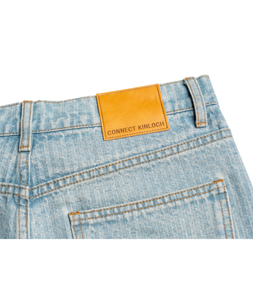 Jacquard Stripe Straight Denim Pants [Light Blue]