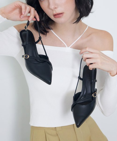 CESTI(セスティ)の「スティレットラップデザインスリングバックヒール(ブラック)(サンダル・レディース・ブラック・22.5cm/23cm/23.5cm/24cm/24.5cm/25cm)」の6枚目の写真