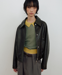 Majournee（マジョネ）の「レザープリーツボンバージャケット_ブラウン（ライダースジャケット）」