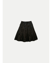 Genorous Pintuck Midi Skirt Glossy Black