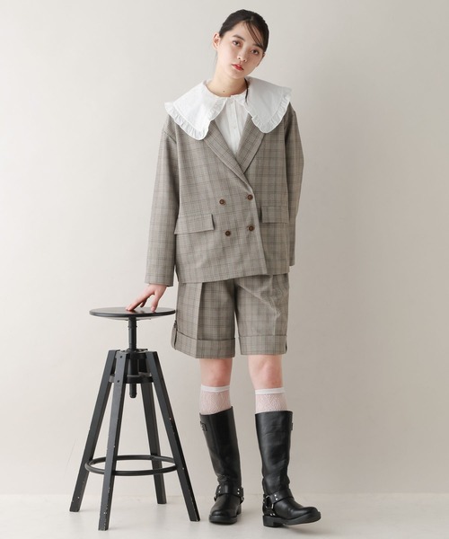 RAGEBLUE（レイジブルー）の「ルーズダブルテーラードジャケット/セットアップ対応（テーラードジャケット・レディース・ブラウン/ベージュ系2/ブラック系9・FREE）」の6枚目の写真