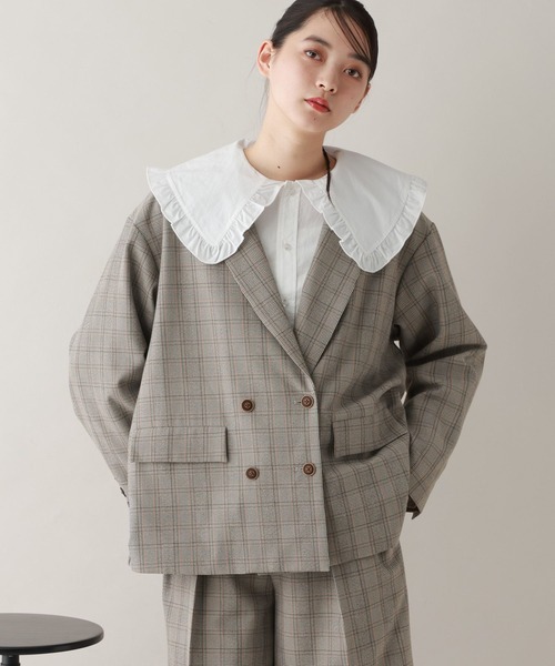 RAGEBLUE（レイジブルー）の「ルーズダブルテーラードジャケット/セットアップ対応（テーラードジャケット・レディース・ブラウン/ベージュ系2/ブラック系9・FREE）」の8枚目の写真