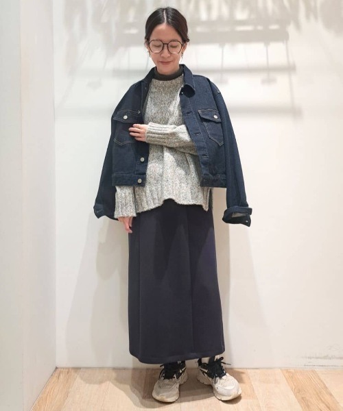 human woman(ヒューマンウーマン)の「◆ダンボールIラインスカート(スカート・レディース・ベージュ系その他2/ネイビー・MEDIUM)」の4枚目の写真