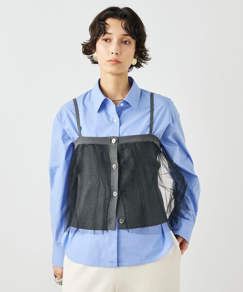 NOLLEY’S（ノーリーズ）の「《手洗い可能》チュールリブビスチェ（キャミソール・レディース・ブラック/チャコールグレー・38）」の2枚目の写真