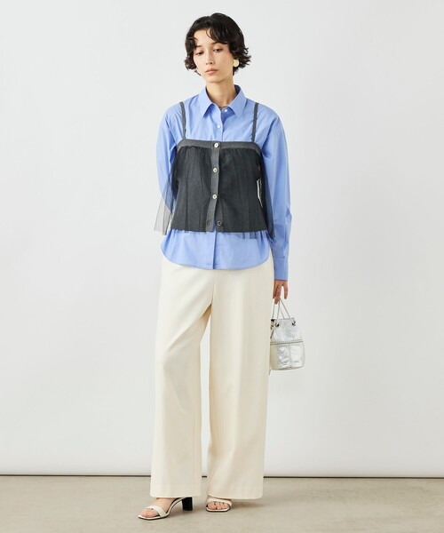 NOLLEY’S（ノーリーズ）の「《手洗い可能》チュールリブビスチェ（キャミソール・レディース・ブラック/チャコールグレー・38）」の4枚目の写真