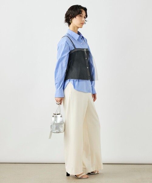 NOLLEY’S（ノーリーズ）の「《手洗い可能》チュールリブビスチェ（キャミソール・レディース・ブラック/チャコールグレー・38）」の9枚目の写真