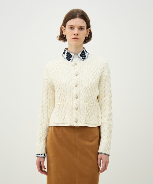 ハイブリットコットンケーブル クルーネックカーディガン