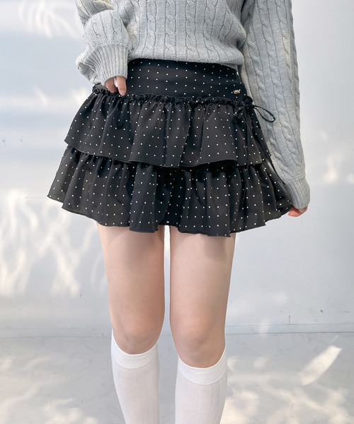 AS KNOW AS plus(アズノゥアズプラス)の「○デザインティアードリボンミニスカート(チェック・ドット)セットアップ対応(スカート・レディース・ブラック系その他/ブラック系/ネイビー系/ベージュ系その他・FREE)」の2枚目の写真
