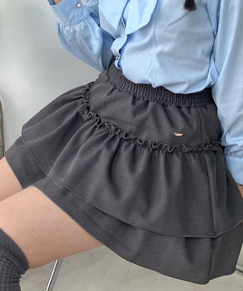 AS KNOW AS plus（アズノゥアズプラス）の「○デザインティアードリボンミニスカート（チェック・ドット）セットアップ対応（スカート・レディース・ブラック系その他/ブラック系/ネイビー系/ベージュ系その他/グレー系/グレー/ブラック系1・FREE）」の5枚目の写真