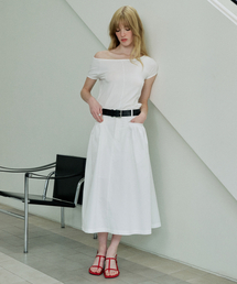 COMBSTUDIO（コムスタジオ）の「CO POCKET SHIRRING COTTON SKIRT_WHITE（スカート）」