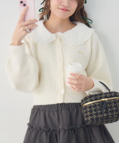 ems excite(エムズエキサイト)の「丸襟NTカーデ(カーディガン/ボレロ・レディース・ダークブルー/チャコールグレー/ナチュラル・FREE)」の2枚目の写真