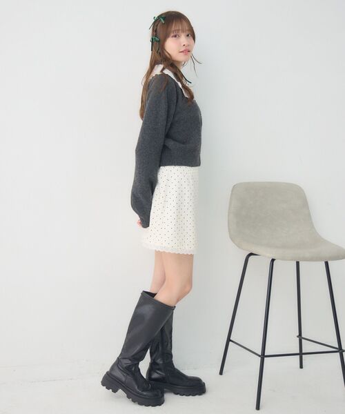 ems excite(エムズエキサイト)の「丸襟NTカーデ(カーディガン/ボレロ・レディース・ダークブルー/チャコールグレー/ナチュラル・FREE)」の6枚目の写真