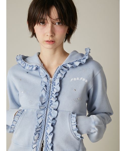 FURFUR（ファーファー）の「フリルジップアップフーディー（パーカー・レディース・グレー/チャコールグレー/ブルー・F）」の9枚目の写真