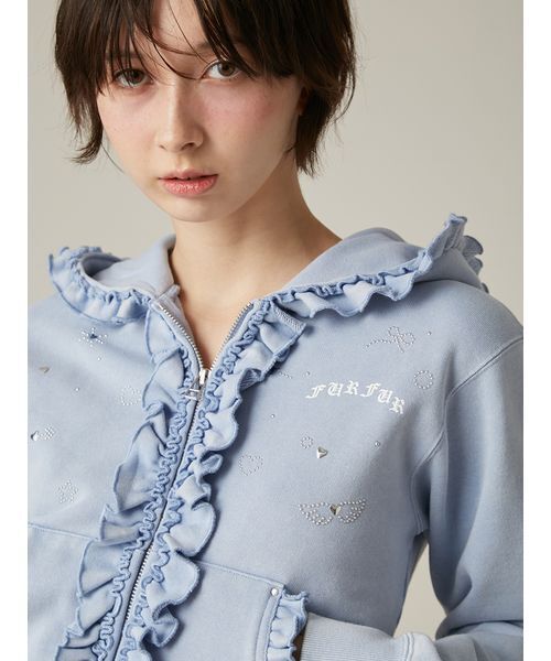 FURFUR（ファーファー）の「フリルジップアップフーディー（パーカー・レディース・グレー/チャコールグレー/ブルー・F）」の10枚目の写真