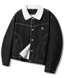 TRILLION（トリリオン）の「レザーパッチシェルパデニムジャケット_ブラック（ムートンコート）」