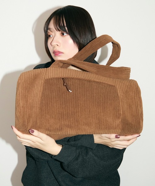 コーデュロイボストンバッグ/ロゴプレート付き（ボストンバッグ