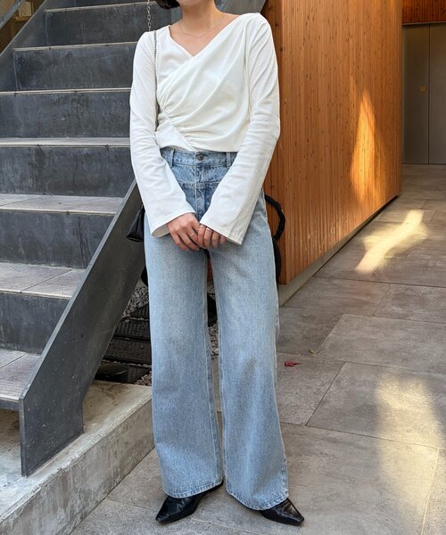 CAPRICIEUX LE'MAGE（カプリシューレマージュ）の「ドレープアシメネックTシャツ（Tシャツ/カットソー・レディース・グレー/ホワイト/ベージュ・FREE）」の20枚目の写真