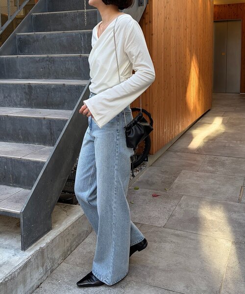 CAPRICIEUX LE'MAGE（カプリシューレマージュ）の「ドレープアシメネックTシャツ（Tシャツ/カットソー・レディース・グレー/ホワイト/ベージュ・FREE）」の19枚目の写真