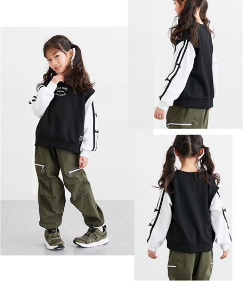 QUNTSTYLE(キュントスタイル)の「袖リボン使いフェイクレイヤードトレーナー(スウェット・キッズ・ブラック/ベージュ・110/120/130/140/150/160)」の12枚目の写真