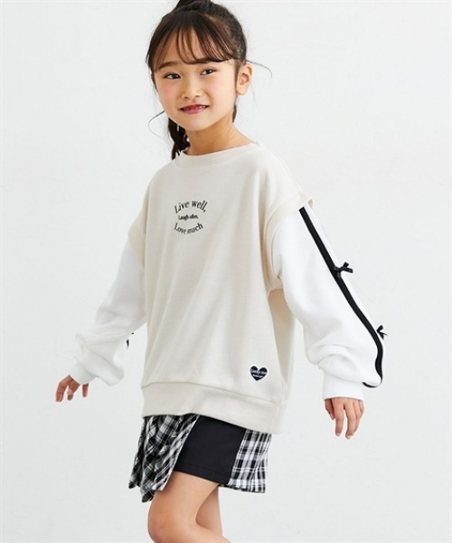 QUNTSTYLE(キュントスタイル)の「袖リボン使いフェイクレイヤードトレーナー(スウェット・キッズ・ブラック/ベージュ・110/120/130/140/150/160)」の13枚目の写真