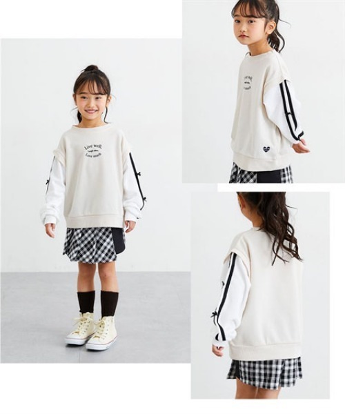 QUNTSTYLE(キュントスタイル)の「袖リボン使いフェイクレイヤードトレーナー(スウェット・キッズ・ブラック/ベージュ・110/120/130/140/150/160)」の14枚目の写真