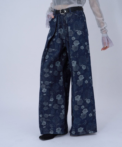 HARE（ハレ）の「フラワーガラデニムパンツ(HARE)（デニムパンツ・レディース・ブラック/ブルー・FREE）」の12枚目の写真