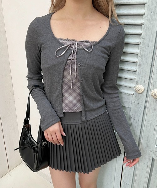 PHILLY（フィリー）の「《2点セット》チェックキャミセットカーディガン（カーディガン/ボレロ・レディース・グレー/ブラウン・FREE）」の4枚目の写真