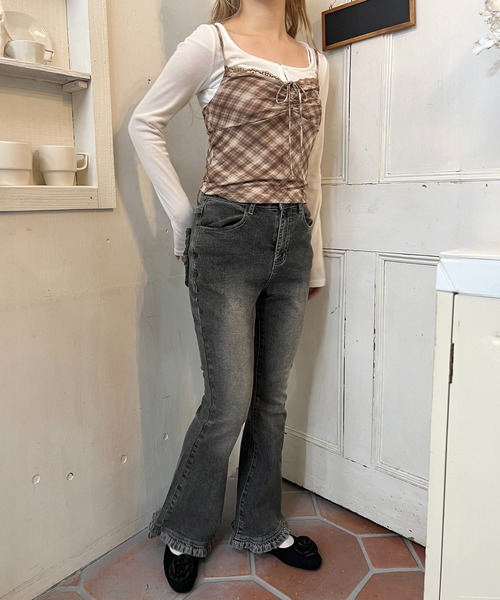 PHILLY（フィリー）の「《2点セット》チェックキャミセットカーディガン（カーディガン/ボレロ・レディース・グレー/ブラウン・FREE）」の10枚目の写真