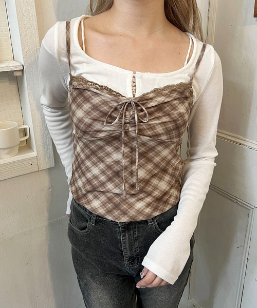 PHILLY（フィリー）の「《2点セット》チェックキャミセットカーディガン（カーディガン/ボレロ・レディース・グレー/ブラウン・FREE）」の8枚目の写真