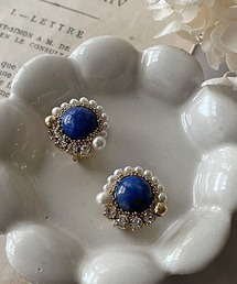 【mallelabrocante/マルラブロカント】天然石とヴィンテージパールの痛みにくい不規則ラウンドbijouイヤリング