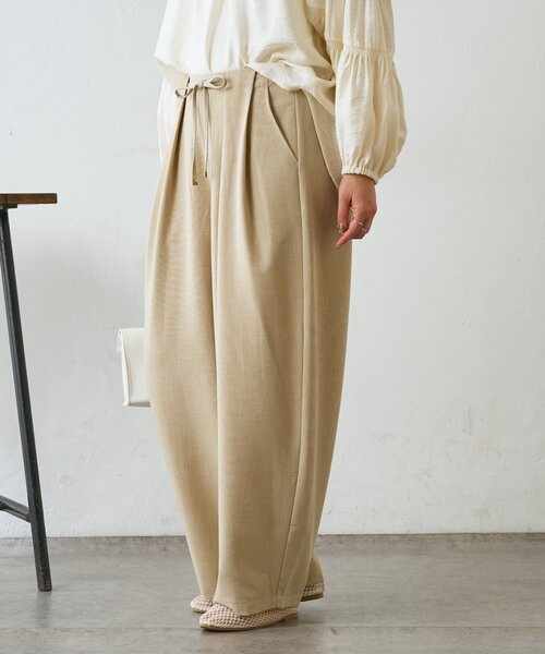 Jena espace merveilleux（ジェナ　エスパスメルヴェイユ）の「【美脚が叶うワイド】リボンタックワイドパンツ（その他パンツ・レディース・ブラック/ライトグレー/ベージュ・FREE）」の3枚目の写真