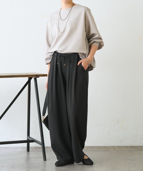 Jena espace merveilleux（ジェナ　エスパスメルヴェイユ）の「【美脚が叶うワイド】リボンタックワイドパンツ（その他パンツ・レディース・ブラック/ライトグレー/ベージュ・FREE）」の4枚目の写真