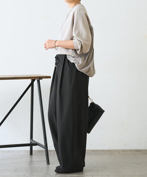 Jena espace merveilleux（ジェナ　エスパスメルヴェイユ）の「【美脚が叶うワイド】リボンタックワイドパンツ（その他パンツ・レディース・ブラック/ライトグレー/ベージュ・FREE）」の5枚目の写真