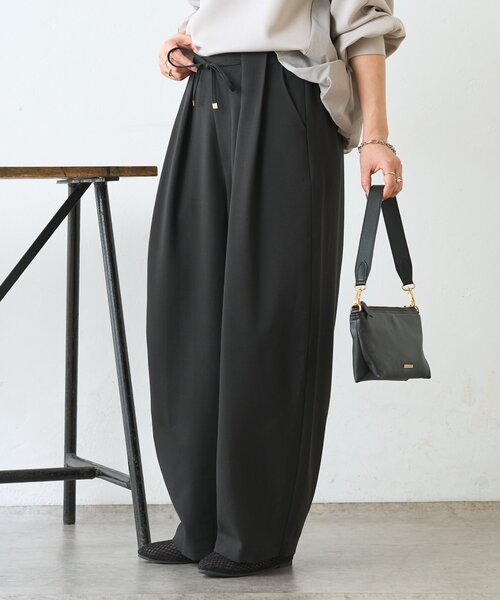 Jena espace merveilleux（ジェナ　エスパスメルヴェイユ）の「【美脚が叶うワイド】リボンタックワイドパンツ（その他パンツ・レディース・ブラック/ライトグレー/ベージュ・FREE）」の9枚目の写真