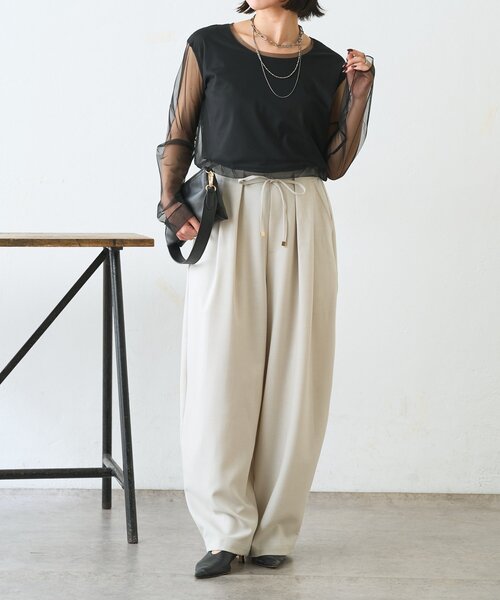 Jena espace merveilleux（ジェナ　エスパスメルヴェイユ）の「【美脚が叶うワイド】リボンタックワイドパンツ（その他パンツ・レディース・ブラック/ライトグレー/ベージュ・FREE）」の13枚目の写真