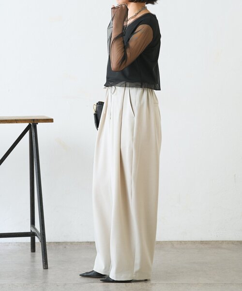 Jena espace merveilleux（ジェナ　エスパスメルヴェイユ）の「【美脚が叶うワイド】リボンタックワイドパンツ（その他パンツ・レディース・ブラック/ライトグレー/ベージュ・FREE）」の14枚目の写真