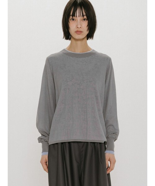 MIDIUMISOLID(ミディウミソリッド)の「MIDIUMISOLID for Ladies シアーレイヤードクルーネックプルオーバー(Tシャツ/カットソー・レディース・ブラック/ベージュ/ライトグレー・FREE)」の3枚目の写真