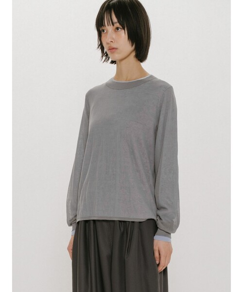 MIDIUMISOLID(ミディウミソリッド)の「MIDIUMISOLID for Ladies シアーレイヤードクルーネックプルオーバー(Tシャツ/カットソー・レディース・ブラック/ベージュ/ライトグレー・FREE)」の8枚目の写真