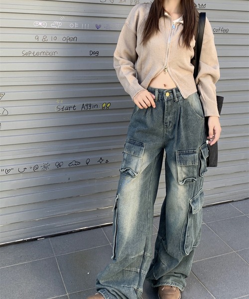 Kuroba(クロバ)の「デニムカーゴパンツ(デニムパンツ・レディース・ブルー・M/S/L)」の1枚目の写真