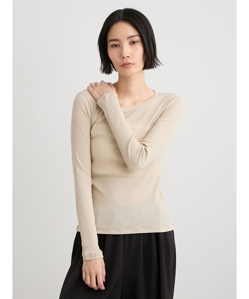 MIESROHE（ミースロエ）の「クルーネックカットプルオーバー（Tシャツ/カットソー・レディース・ブラック/ホワイト/ベージュ・F）」の4枚目の写真