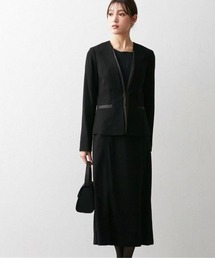 slattgir | 高身長 【喪服・礼服】 洗えるノーカラージャケットアンサンブル(ジャケット+七分袖ロングワンピース)(防しわ) (トールサイズ)(スーツセット)