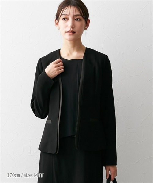 slattgir(スラットジール)の「高身長 【喪服・礼服】 洗えるノーカラージャケットアンサンブル(ジャケット+七分袖ロングワンピース)(防しわ) (トールサイズ)(スーツセット・レディース・ブラック・T5L/T3L/TLL/TL/TM)」の6枚目の写真