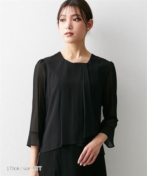 slattgir(スラットジール)の「高身長 【喪服・礼服】 洗えるノーカラージャケットアンサンブル(ジャケット+七分袖ロングワンピース)(防しわ) (トールサイズ)(スーツセット・レディース・ブラック・T5L/T3L/TLL/TL/TM)」の7枚目の写真