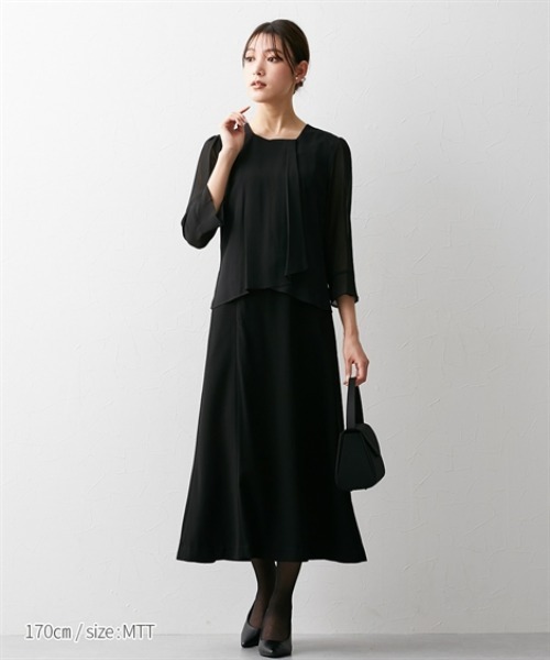 slattgir(スラットジール)の「高身長 【喪服・礼服】 洗えるノーカラージャケットアンサンブル(ジャケット+七分袖ロングワンピース)(防しわ) (トールサイズ)(スーツセット・レディース・ブラック・T5L/T3L/TLL/TL/TM)」の8枚目の写真