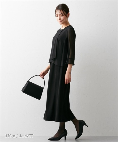 slattgir(スラットジール)の「高身長 【喪服・礼服】 洗えるノーカラージャケットアンサンブル(ジャケット+七分袖ロングワンピース)(防しわ) (トールサイズ)(スーツセット・レディース・ブラック・T5L/T3L/TLL/TL/TM)」の9枚目の写真