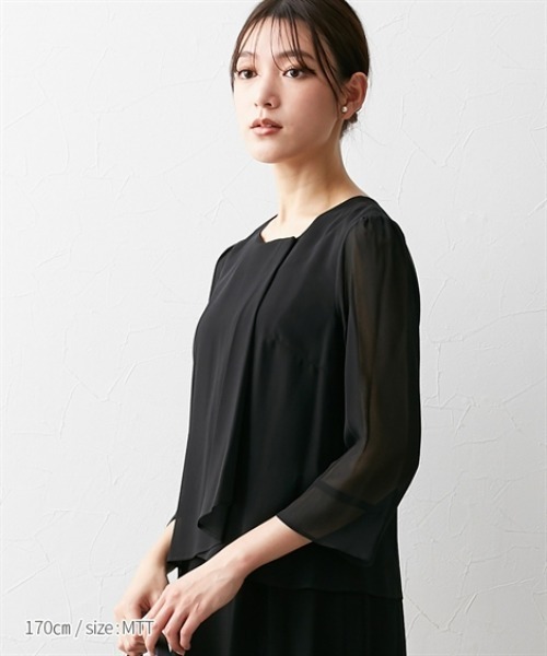 slattgir(スラットジール)の「高身長 【喪服・礼服】 洗えるノーカラージャケットアンサンブル(ジャケット+七分袖ロングワンピース)(防しわ) (トールサイズ)(スーツセット・レディース・ブラック・T5L/T3L/TLL/TL/TM)」の10枚目の写真